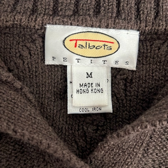Talbots Petites Johnny Polo Collar Cotton Cable Knit Sweater Chocolate Brown M - Picture 5 of 6